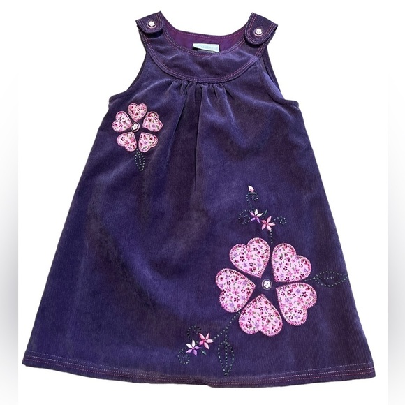 Sweet Heart Rose girls purple corduroy dress with floral appliqué dress - Picture 1 of 6